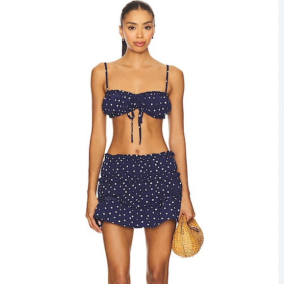 More to Come Revolve Mandy Mini skirt SET in navy polka dot - Picture 1 of 11